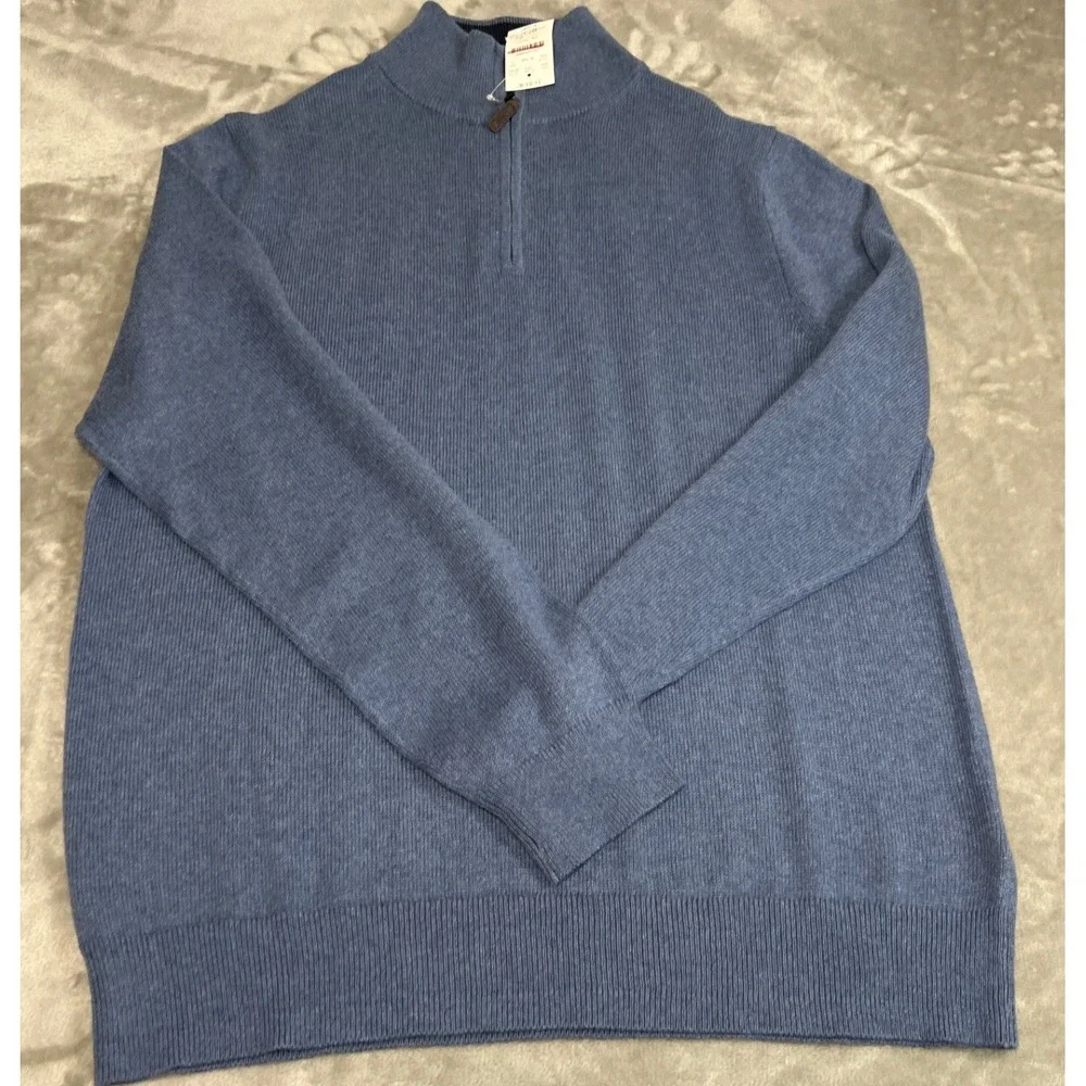 J.Crew Cotton Quarter Zip Sweater Heather Blue Mock Neck Pullover Mens L NWT